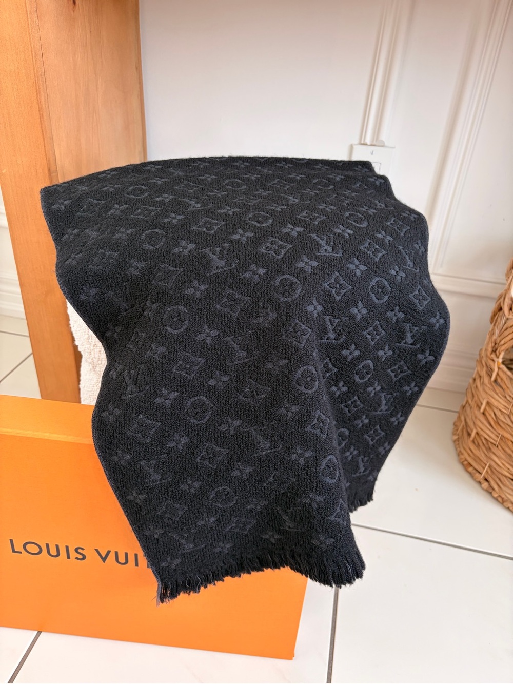 Louis Vuitton Black Monogram Classic Wool Scarf